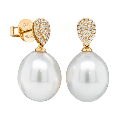 18ct Yellow Gold South Sea Pearl & Diamond Aegean Earrings-Earrings-Walker & Hall