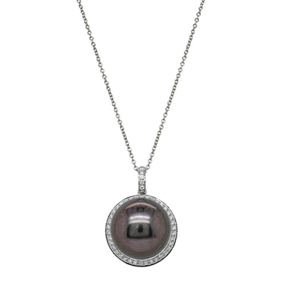 18ct White Gold Tahitian Pearl & Diamond Pendant-Necklace-Walker & Hall