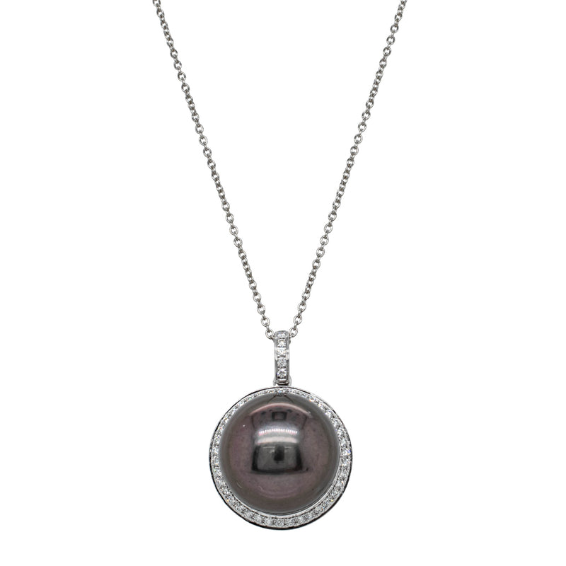 18ct White Gold Tahitian Pearl & Diamond Pendant-Necklace-Walker & Hall