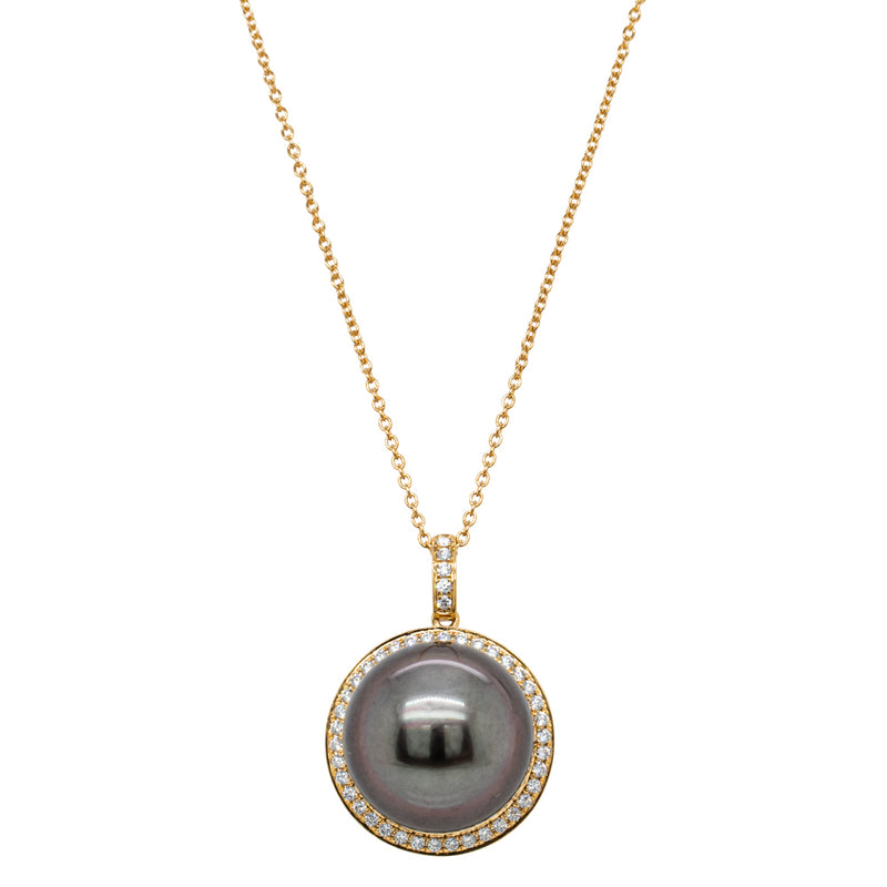 18ct Yellow Gold Tahitian Pearl & Diamond Pendant-Necklace-Walker & Hall