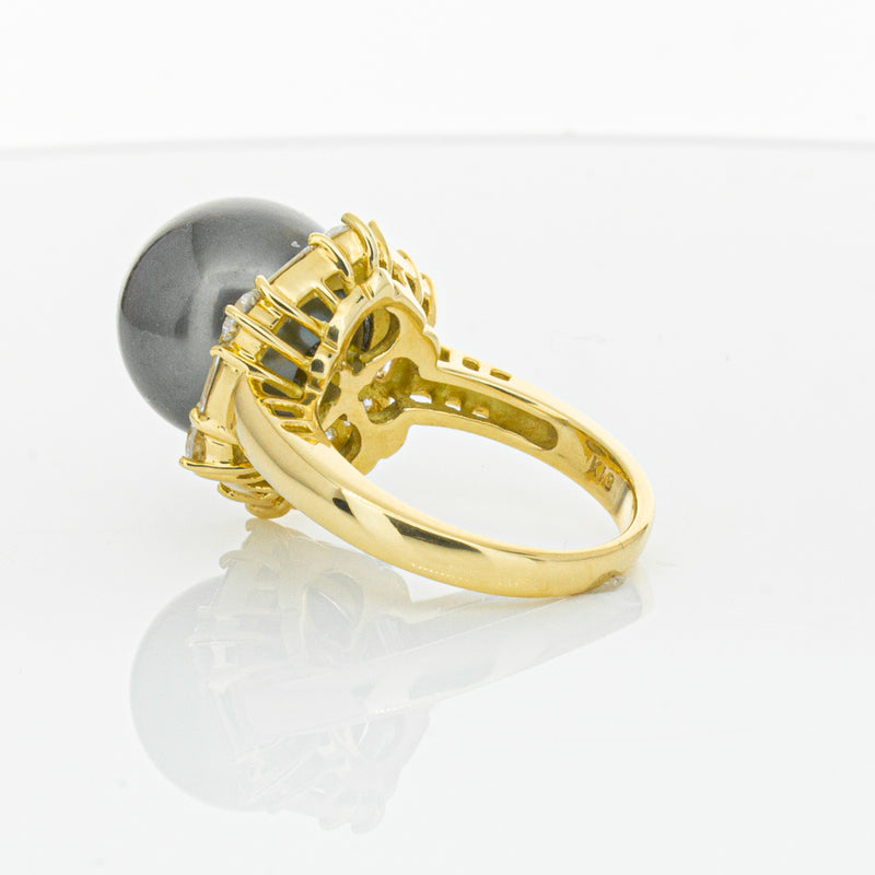 Deja Vu 18ct Yellow Gold 13mm Black Pearl & Diamond Ring-Ring-Walker & Hall