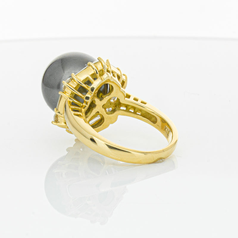 Deja Vu 18ct Yellow Gold 13mm Black Pearl & Diamond Ring-Ring-Walker & Hall