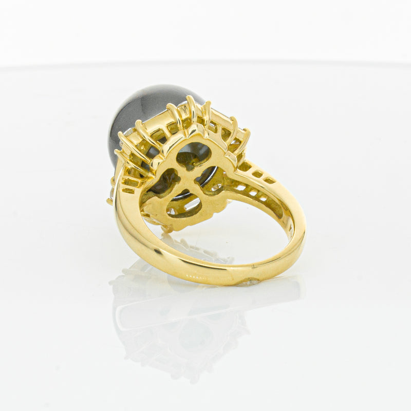 Deja Vu 18ct Yellow Gold 13mm Black Pearl & Diamond Ring-Ring-Walker & Hall