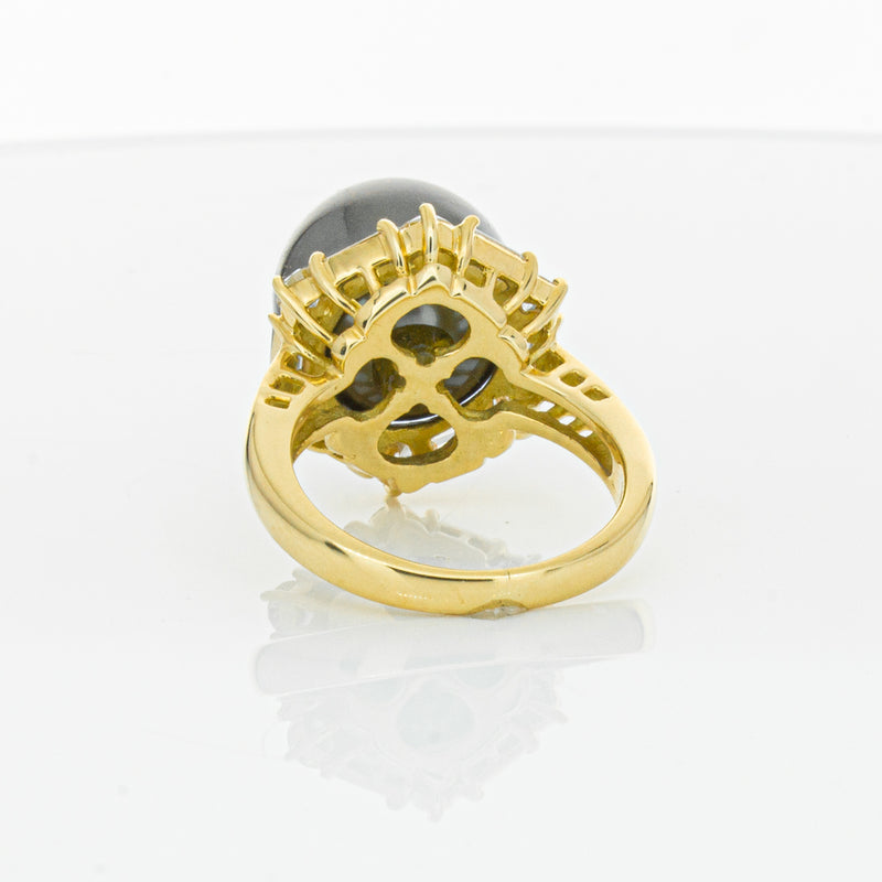 Deja Vu 18ct Yellow Gold 13mm Black Pearl & Diamond Ring-Ring-Walker & Hall