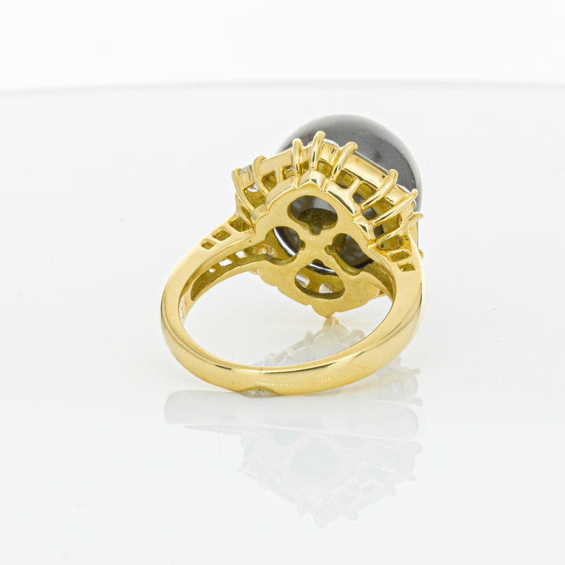 Deja Vu 18ct Yellow Gold 13mm Black Pearl & Diamond Ring-Ring-Walker & Hall