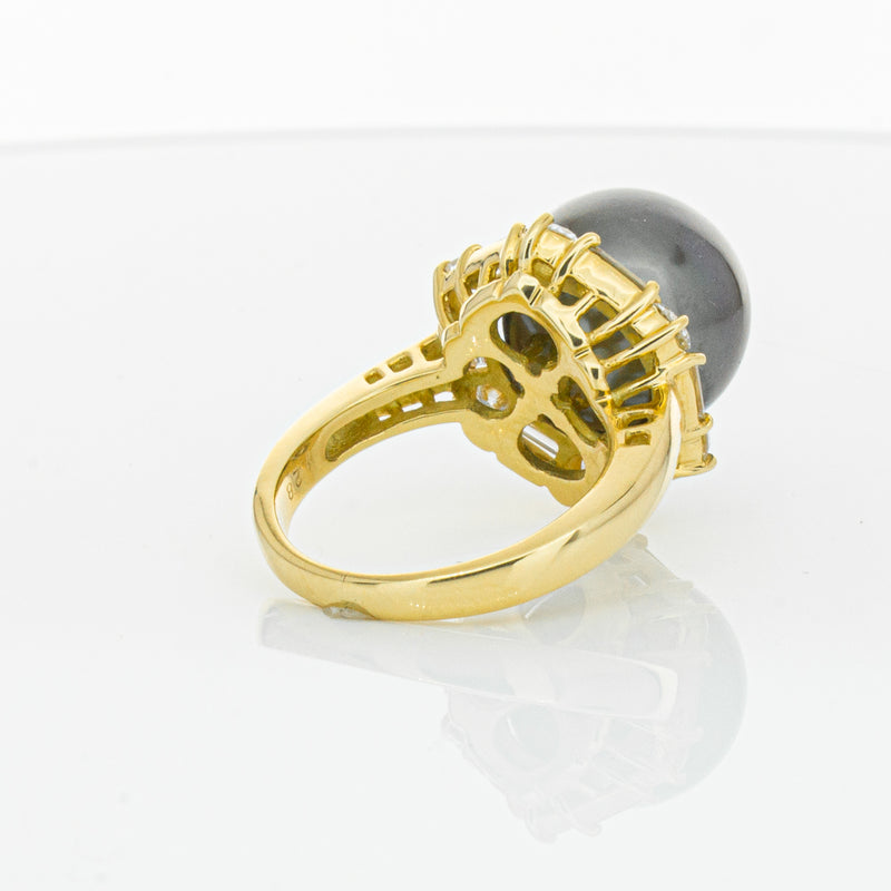 Deja Vu 18ct Yellow Gold 13mm Black Pearl & Diamond Ring-Ring-Walker & Hall