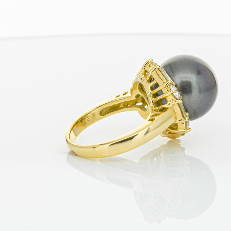 Deja Vu 18ct Yellow Gold 13mm Black Pearl & Diamond Ring-Ring-Walker & Hall