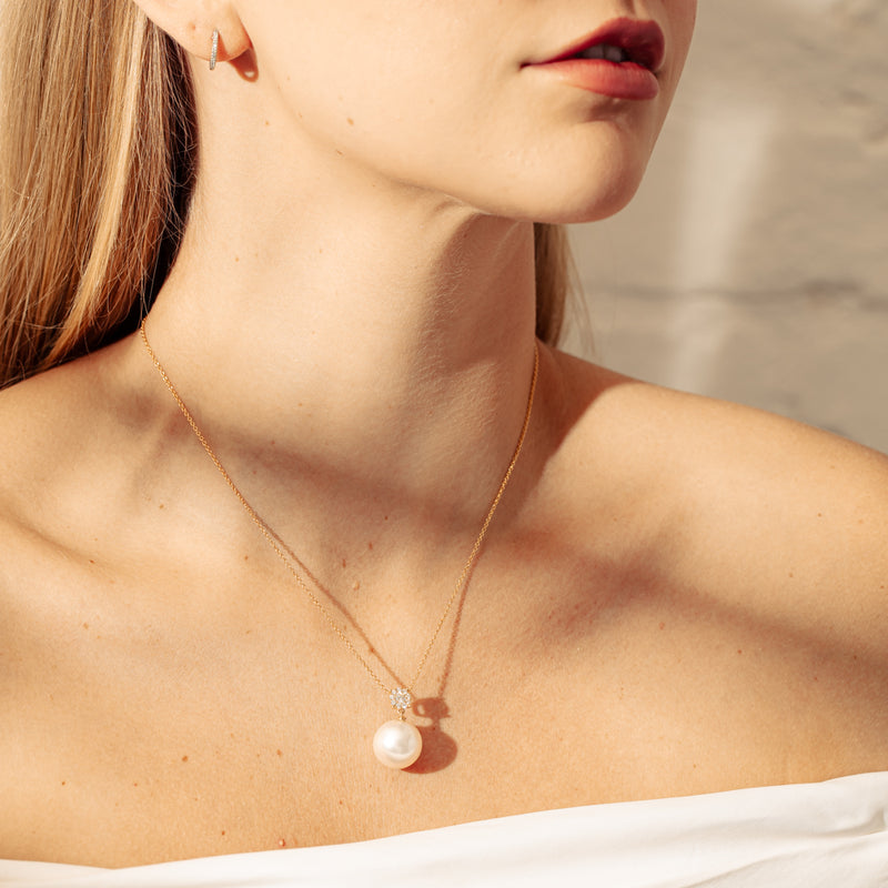 18ct Yellow Gold South Sea Pearl & Diamond Galaxy Pendant-Necklace-Walker & Hall