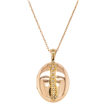 Vintage 13ct Rose Gold Seed Pearl Locket-Necklace-Walker & Hall