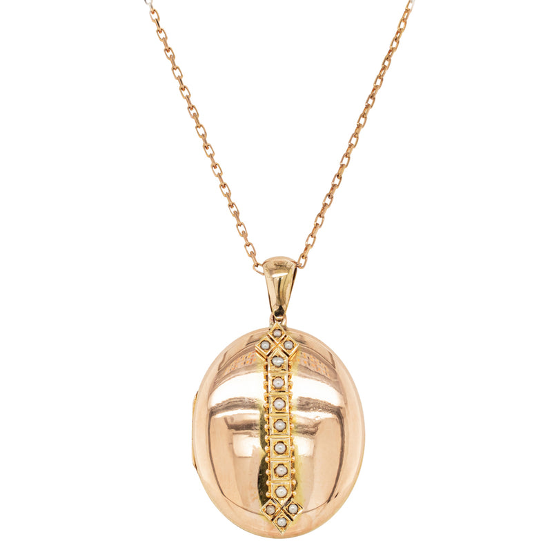 Vintage 13ct Rose Gold Seed Pearl Locket-Necklace-Walker & Hall