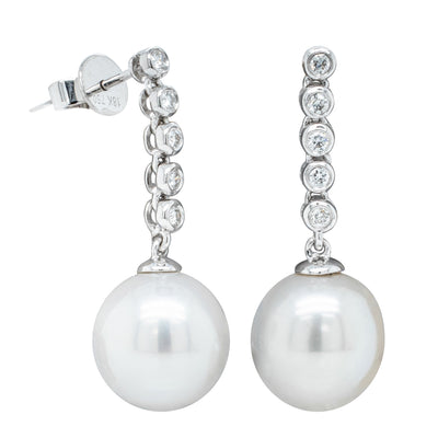 18ct White Gold South Sea Pearl & Diamond Earrings-Earrings-Walker & Hall