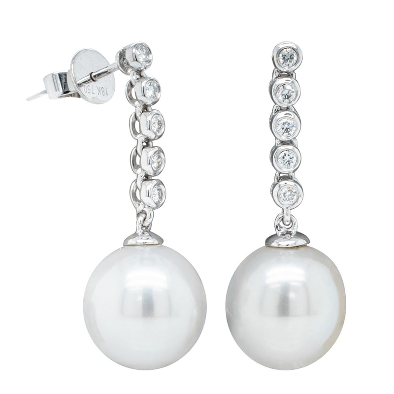 18ct White Gold South Sea Pearl & Diamond Earrings-Earrings-Walker & Hall