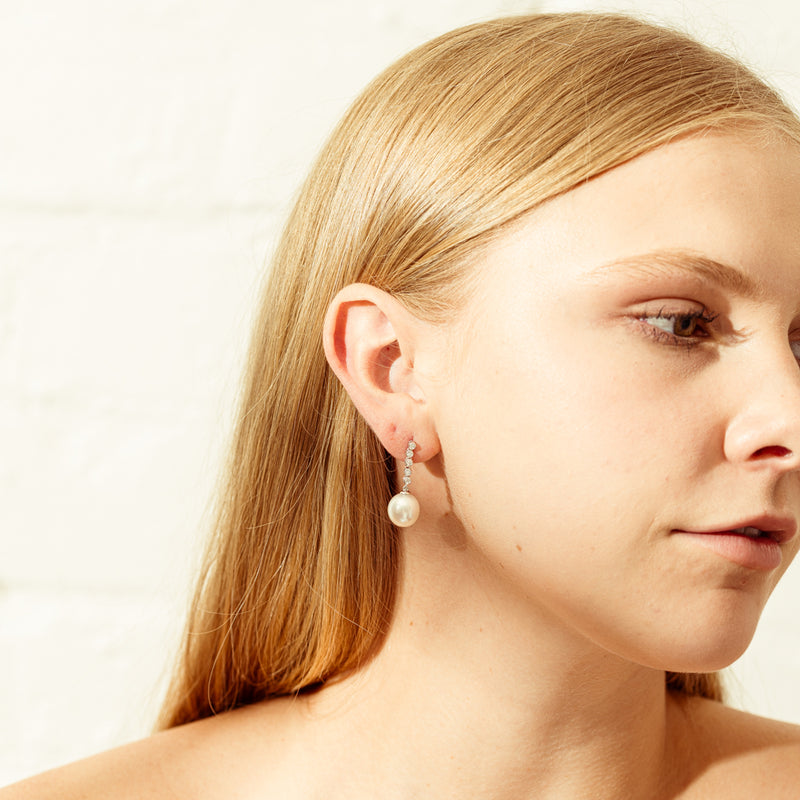 18ct White Gold South Sea Pearl & Diamond Earrings-Earrings-Walker & Hall