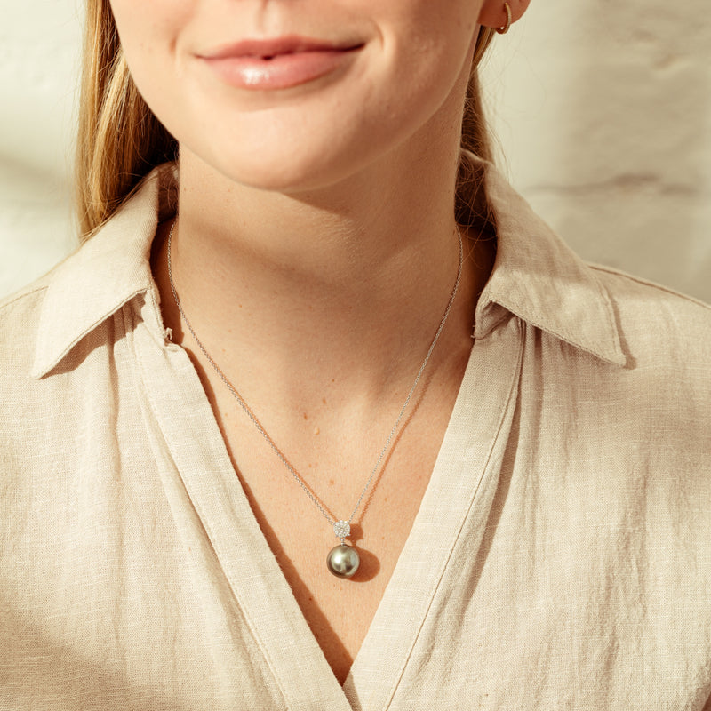 18ct White Gold 13.6mm Black Pearl & Diamond Galaxy Necklace-Necklace-Walker & Hall