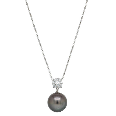 18ct White Gold 13.1mm Black Pearl & Diamond Galaxy Necklace-Necklace-Walker & Hall