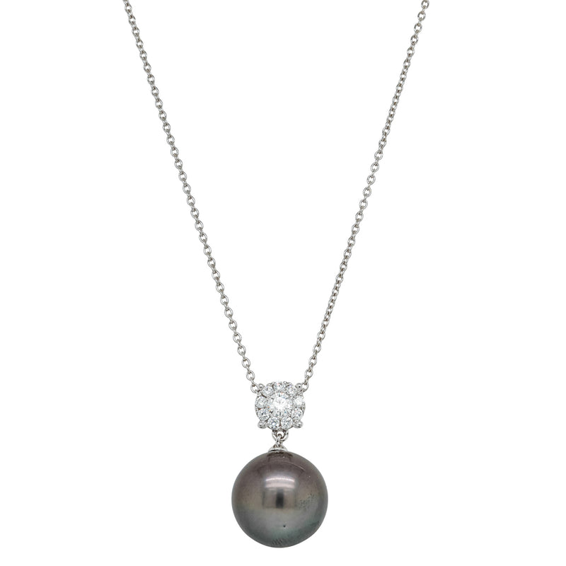 18ct White Gold 13.1mm Black Pearl & Diamond Galaxy Necklace-Necklace-Walker & Hall