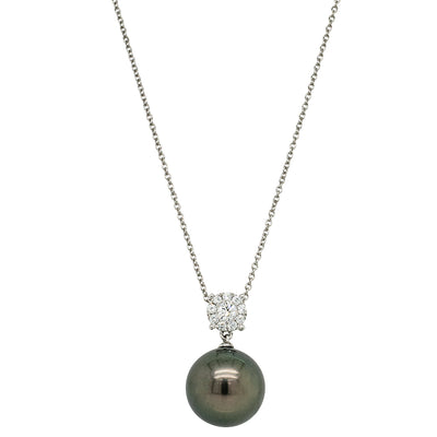 18ct White Gold Tahitian Pearl & Diamond Galaxy Pendant-Necklace-Walker & Hall