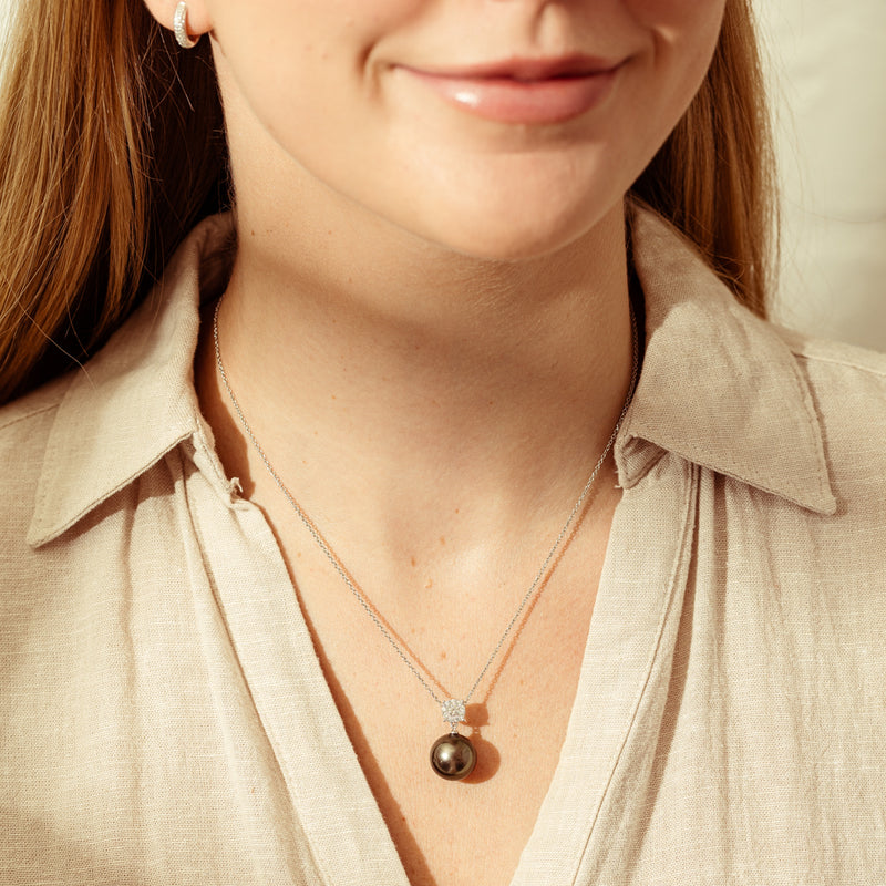 18ct White Gold Tahitian Pearl & Diamond Galaxy Pendant-Necklace-Walker & Hall
