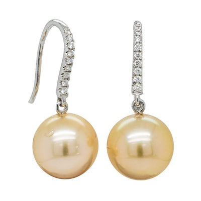 18ct White Gold South Sea Pearl & Diamond Earrings-Earrings-Walker & Hall