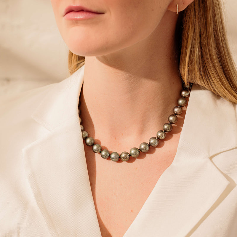 9ct White Gold Tahitian Black Pearl Strand-Necklace-Walker & Hall