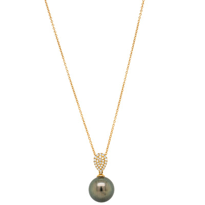 18ct Yellow Gold Black Pearl & Diamond Aegean Pendant-Necklace-Walker & Hall