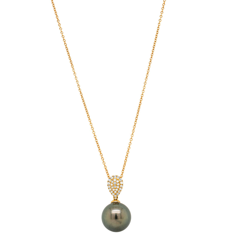 18ct Yellow Gold Black Pearl & Diamond Aegean Pendant-Necklace-Walker & Hall