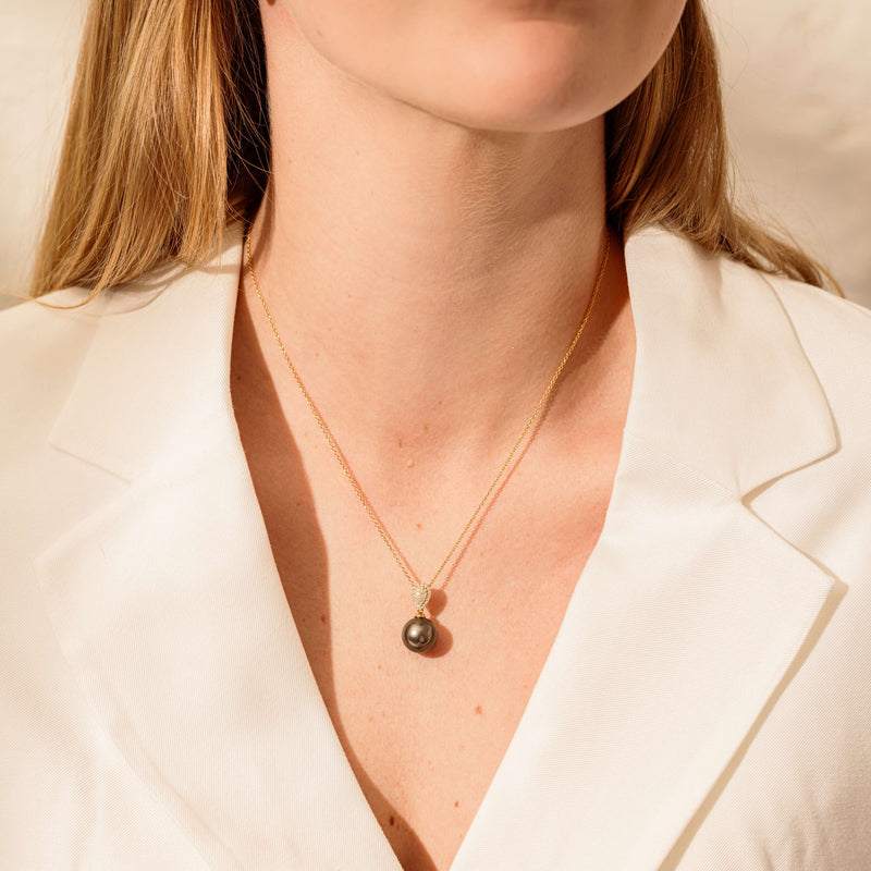 18ct Yellow Gold Black Pearl & Diamond Aegean Pendant-Necklace-Walker & Hall