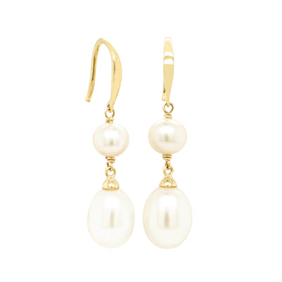 9ct Yellow Gold Freshwater Pearl Rosie Earrings-Earrings-Walker & Hall