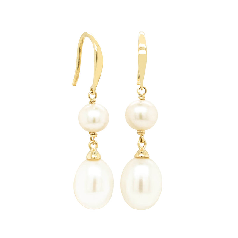 9ct Yellow Gold Freshwater Pearl Rosie Earrings-Earrings-Walker & Hall