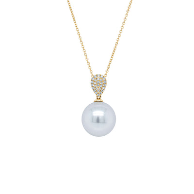 18ct Yellow Gold 13.6mm South Sea Pearl & Diamond Aegean Pendant-Necklace-Walker & Hall