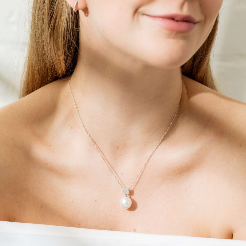 18ct White Gold 13.4mm South Sea Pearl & Diamond Galaxy Necklace-Necklace-Walker & Hall
