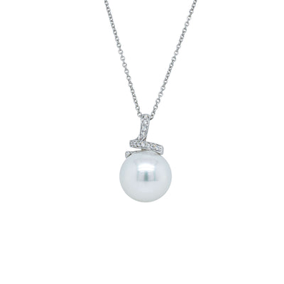 18ct White Gold South Sea Pearl & Diamond Pendant-Necklace-Walker & Hall