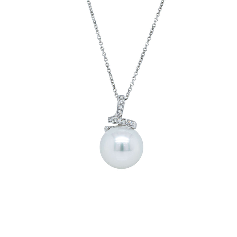 18ct White Gold South Sea Pearl & Diamond Pendant-Necklace-Walker & Hall
