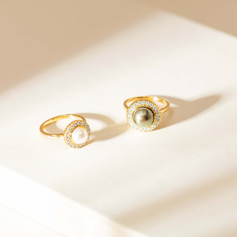 18ct Yellow Gold 7mm Akoya Pearl & Diamond Daisy Ring-Ring-Walker & Hall