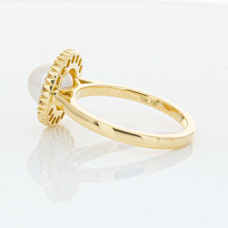 18ct Yellow Gold 7mm Akoya Pearl & Diamond Daisy Ring-Ring-Walker & Hall