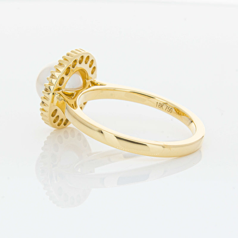 18ct Yellow Gold 7mm Akoya Pearl & Diamond Daisy Ring-Ring-Walker & Hall