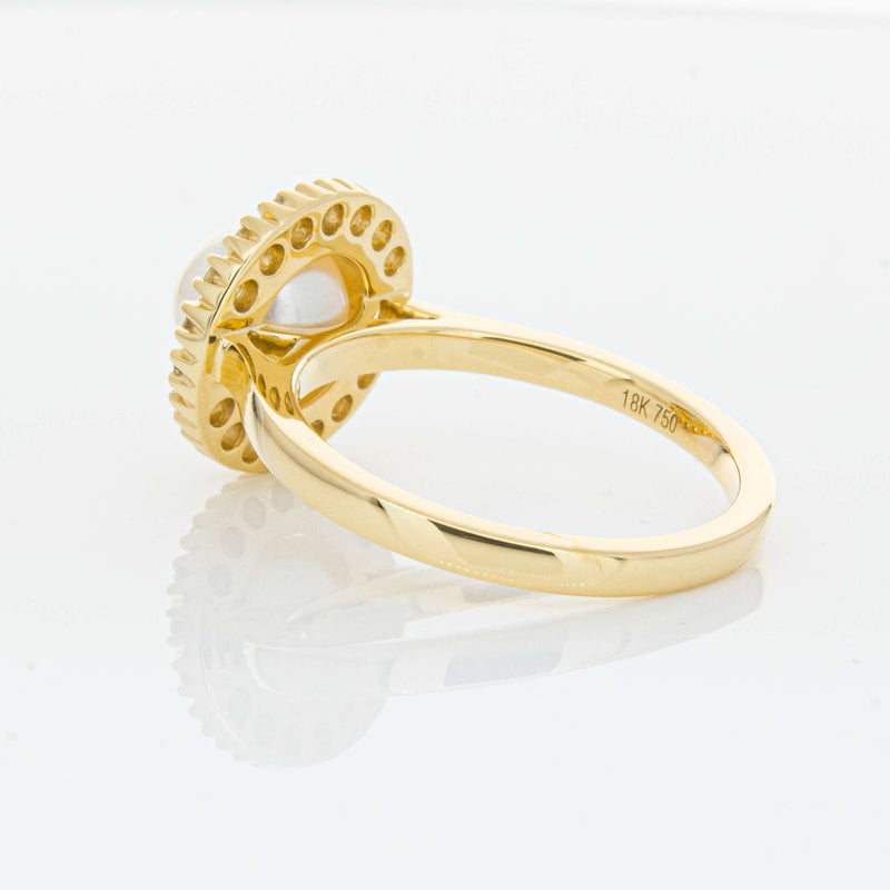 18ct Yellow Gold 7mm Akoya Pearl & Diamond Daisy Ring-Ring-Walker & Hall