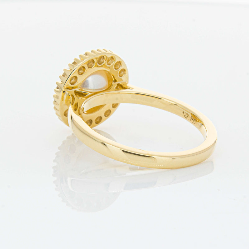 18ct Yellow Gold 7mm Akoya Pearl & Diamond Daisy Ring-Ring-Walker & Hall