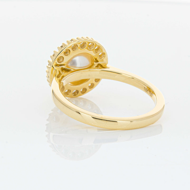 18ct Yellow Gold 7mm Akoya Pearl & Diamond Daisy Ring-Ring-Walker & Hall