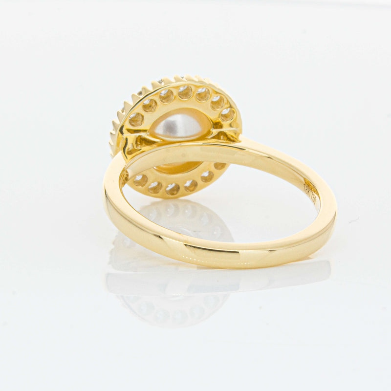 18ct Yellow Gold 7mm Akoya Pearl & Diamond Daisy Ring-Ring-Walker & Hall