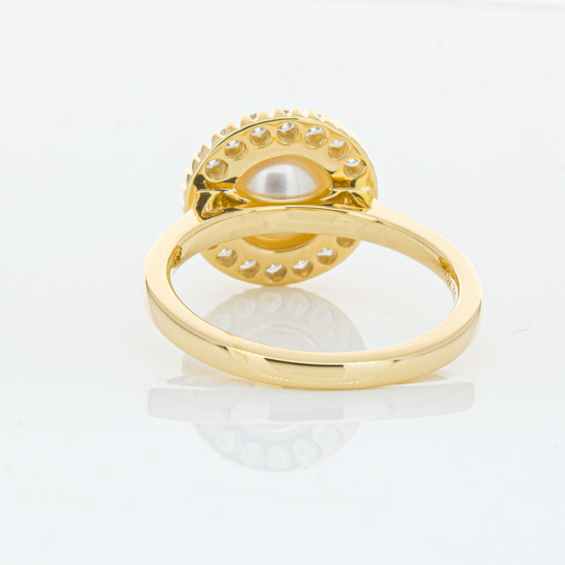 18ct Yellow Gold 7mm Akoya Pearl & Diamond Daisy Ring-Ring-Walker & Hall