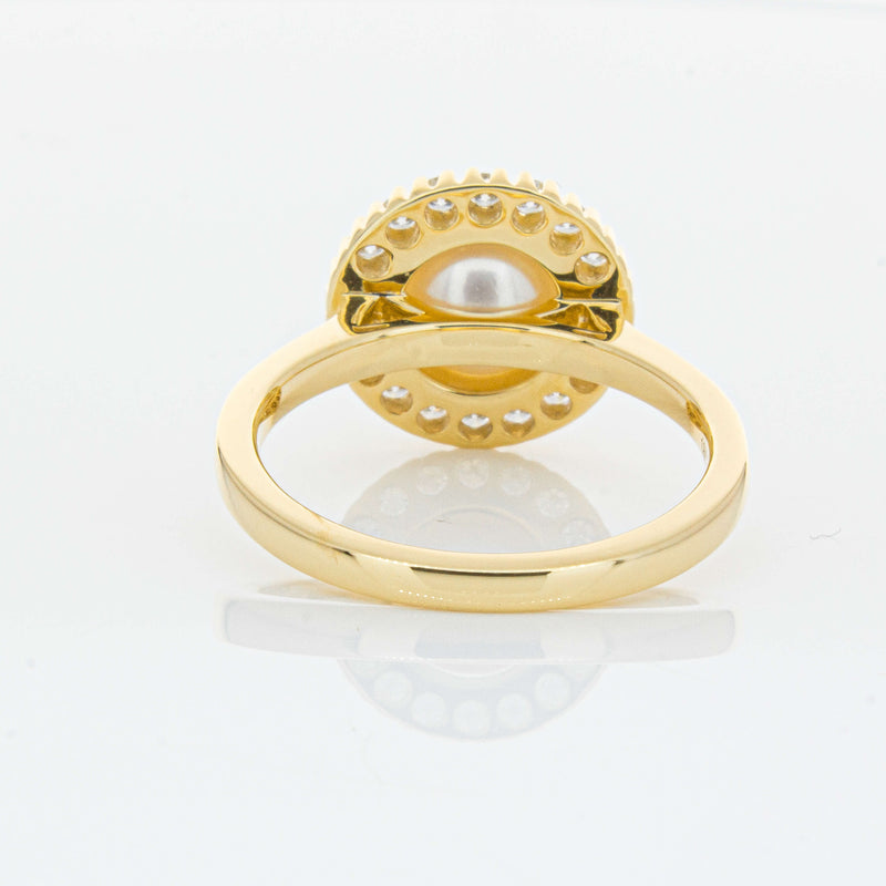 18ct Yellow Gold 7mm Akoya Pearl & Diamond Daisy Ring-Ring-Walker & Hall