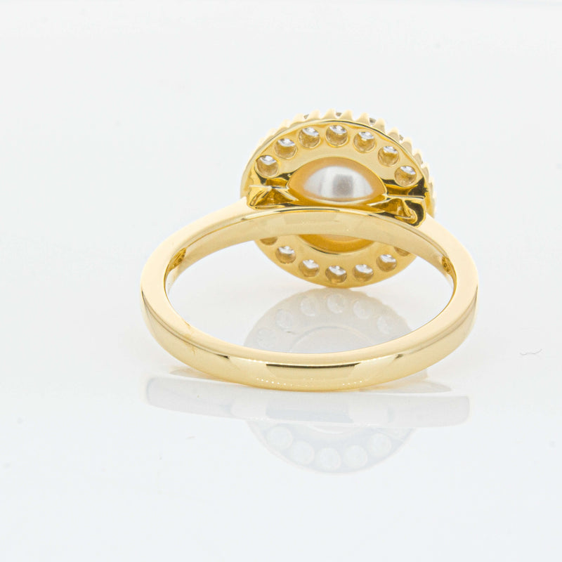 18ct Yellow Gold 7mm Akoya Pearl & Diamond Daisy Ring-Ring-Walker & Hall