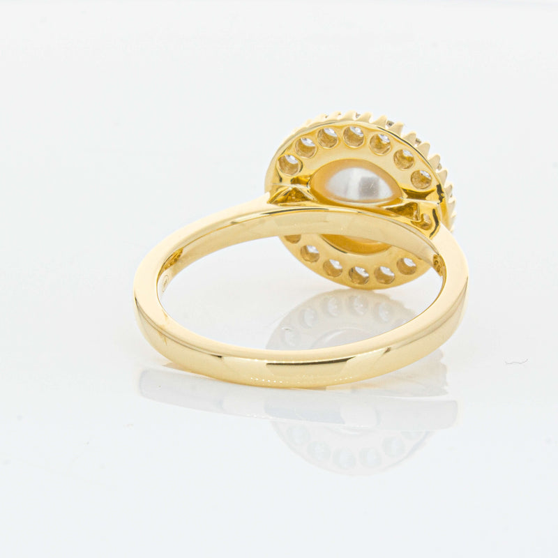 18ct Yellow Gold 7mm Akoya Pearl & Diamond Daisy Ring-Ring-Walker & Hall