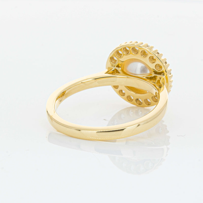 18ct Yellow Gold 7mm Akoya Pearl & Diamond Daisy Ring-Ring-Walker & Hall