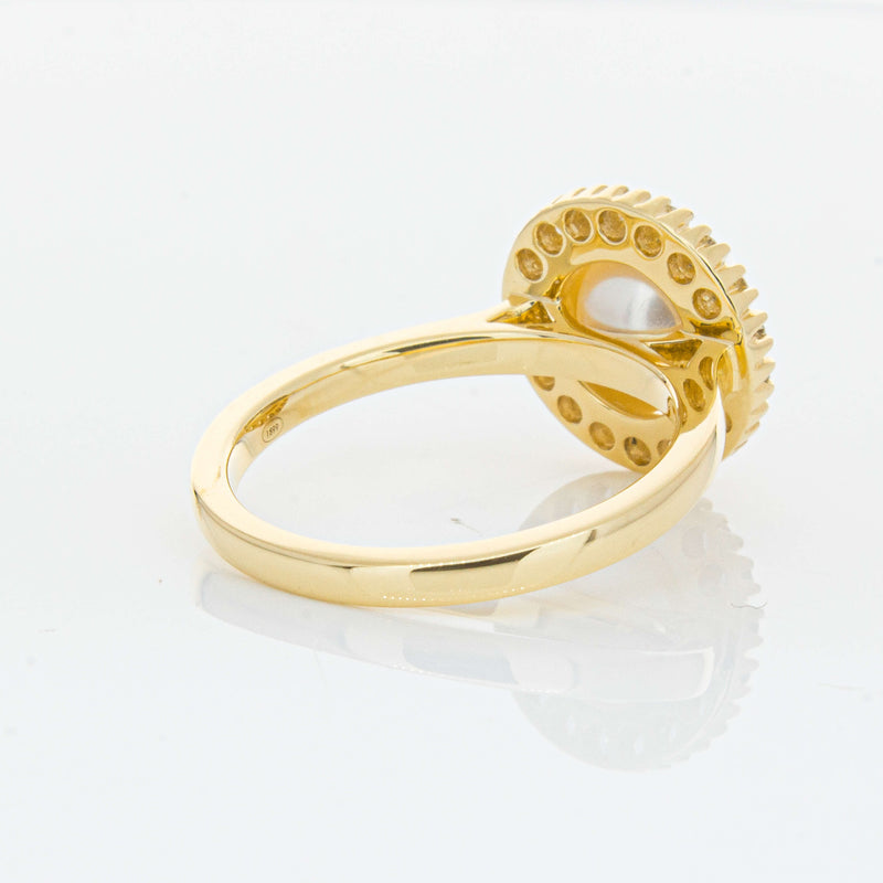 18ct Yellow Gold 7mm Akoya Pearl & Diamond Daisy Ring-Ring-Walker & Hall