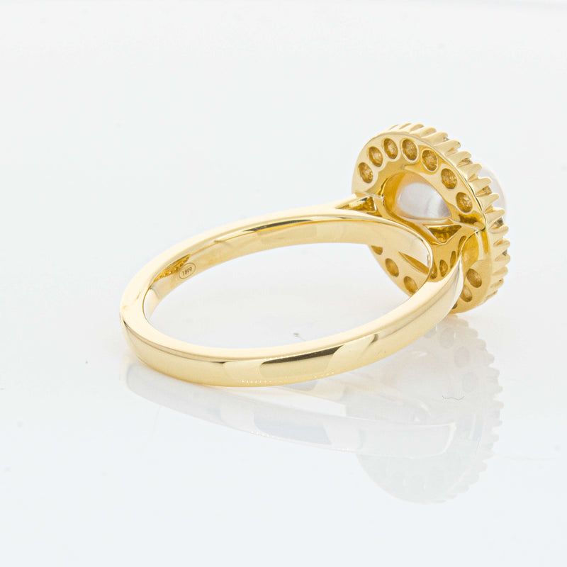 18ct Yellow Gold 7mm Akoya Pearl & Diamond Daisy Ring-Ring-Walker & Hall