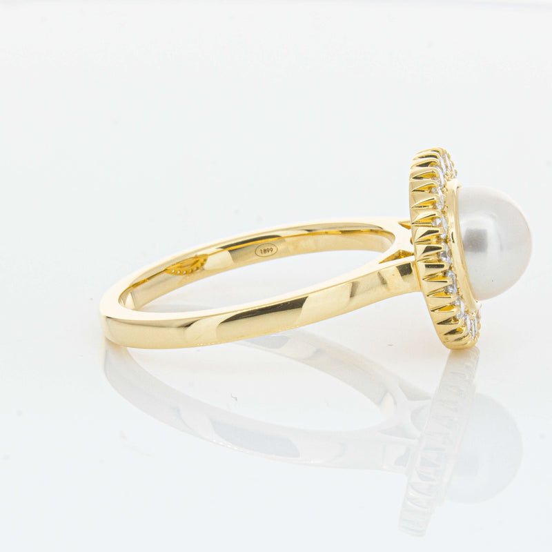 18ct Yellow Gold 7mm Akoya Pearl & Diamond Daisy Ring-Ring-Walker & Hall