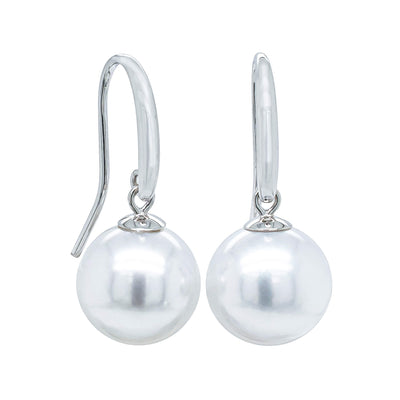 9ct White Gold 10mm South Sea Pearl Earrings-Earrings-Walker & Hall