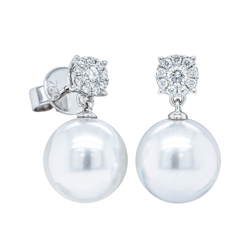 18ct White Gold South Sea Pearl & Diamond Galaxy Earrings-Earrings-Walker & Hall